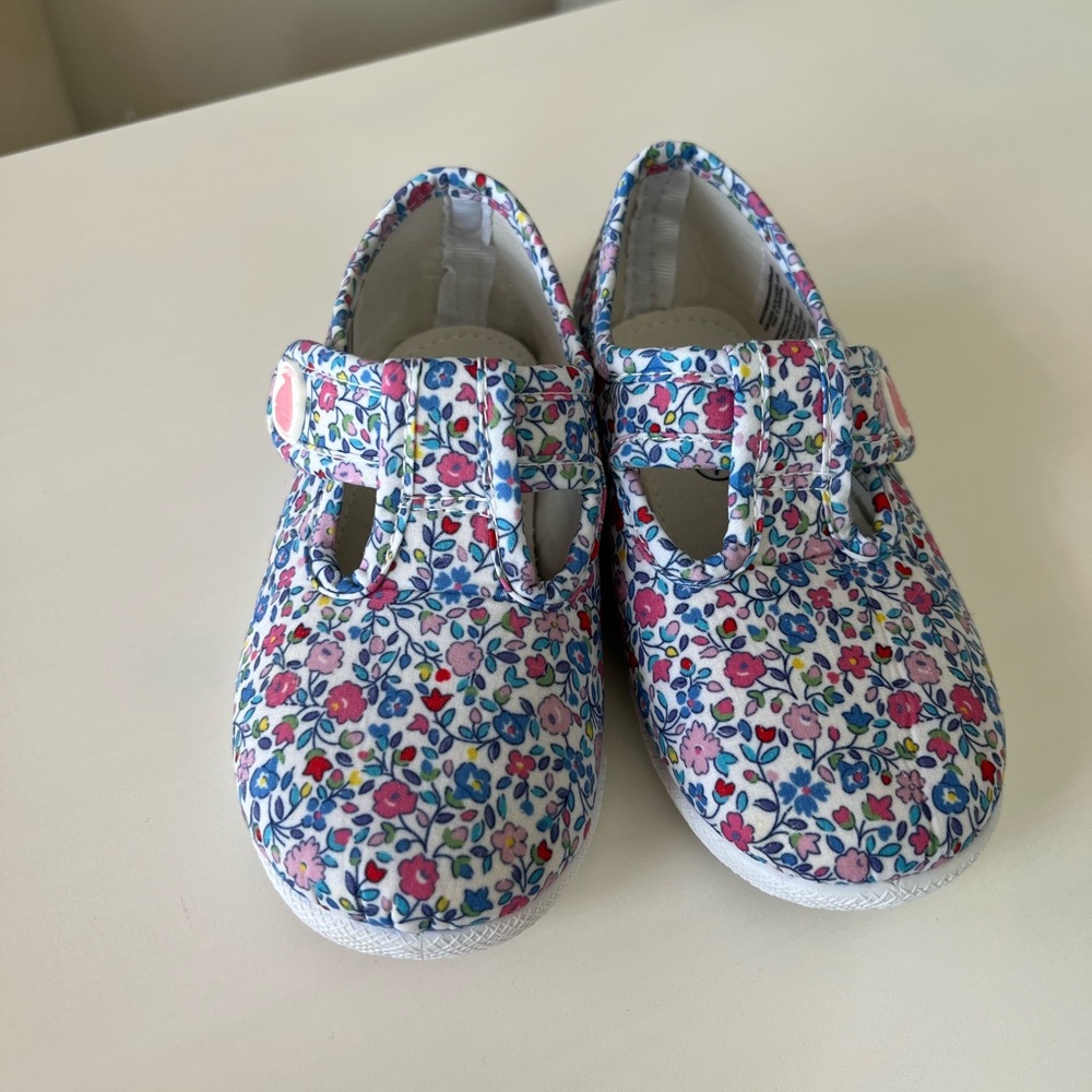 Jojo Maman Bebe girls Mary Jane style sneaker in a super cute floral print.